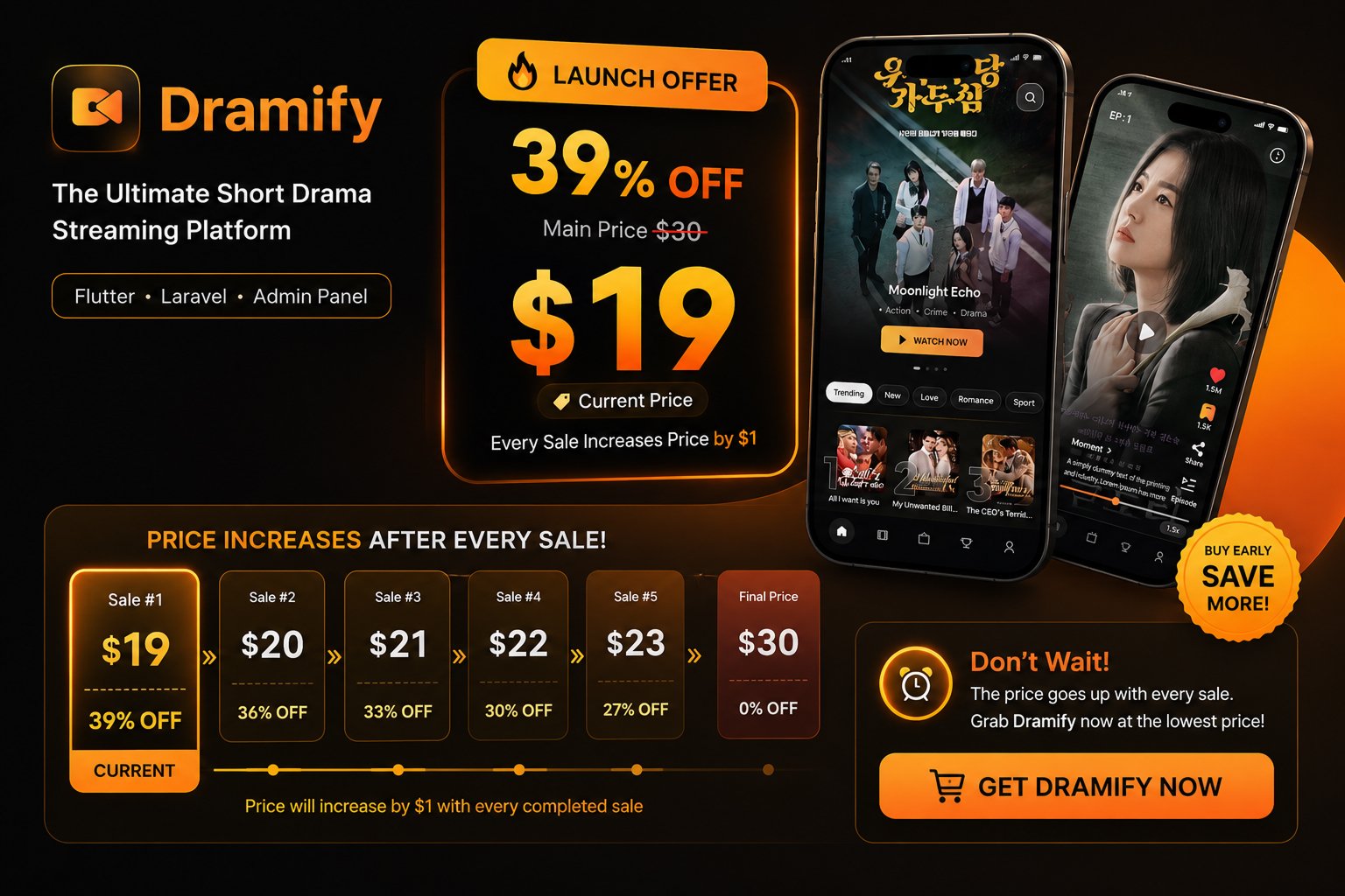 Dramify | Full Short Drama Streaming Flutter App With Laravel Admin Panel